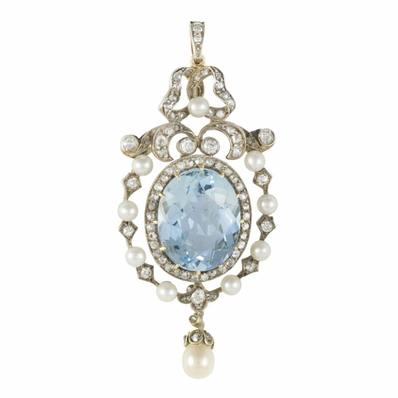 A Turn Of The Century Aquamarine, Diamond And Pearl Pendant