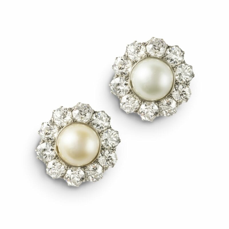 A Pair Of Edwardian Pearl And Diamond Cluster Earrings