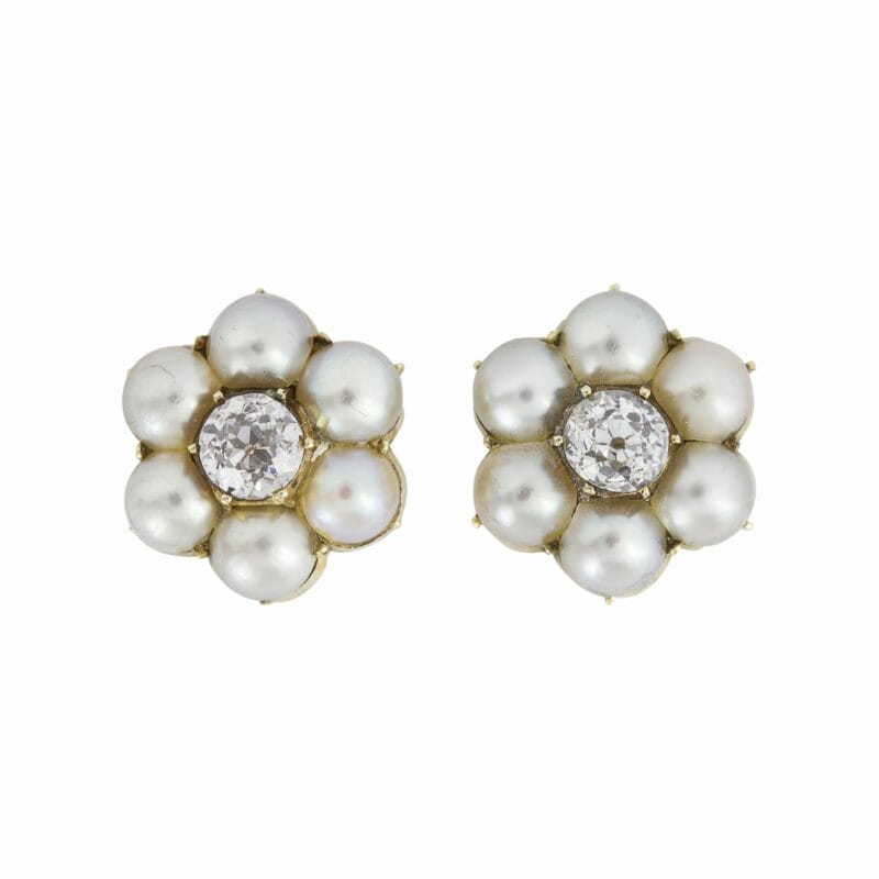 A Pair Of Victorian Pearl And Diamond Cluster Earrings