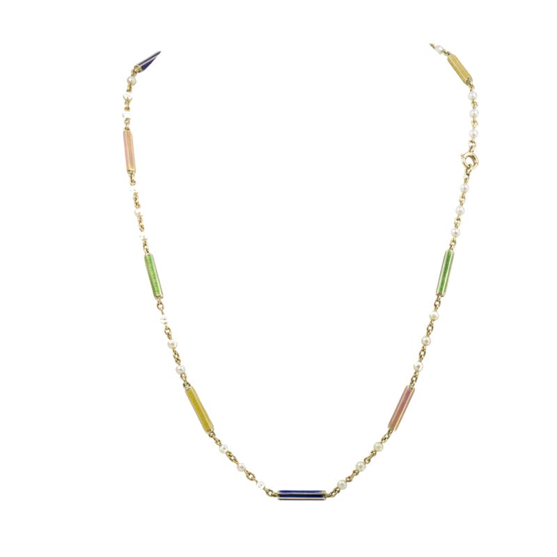 An Enamel And Pearl Chain Necklace