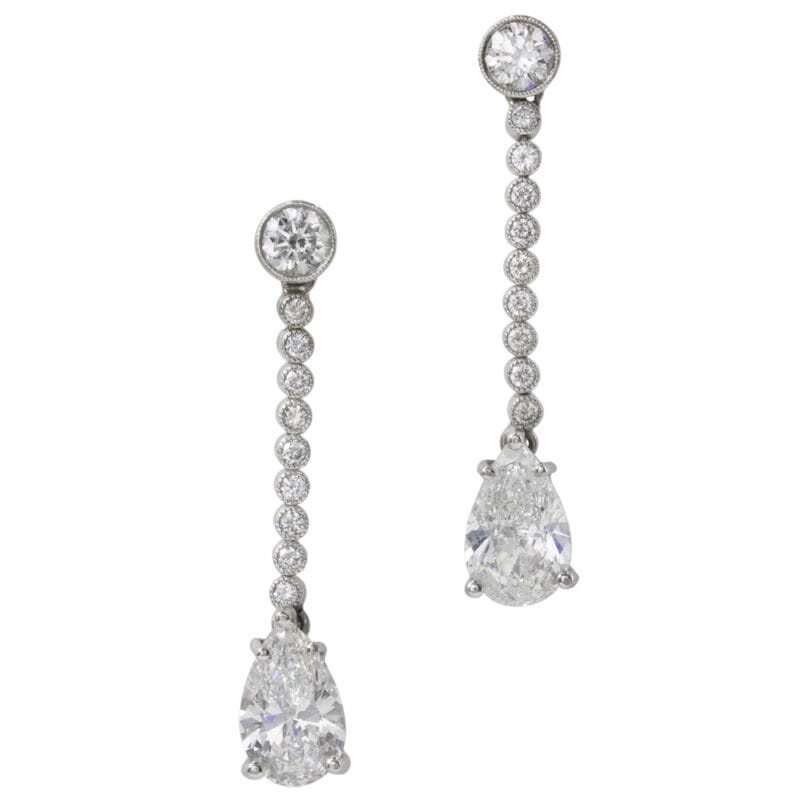 A Pair Of Pear Shape Diamond Drop Earrings