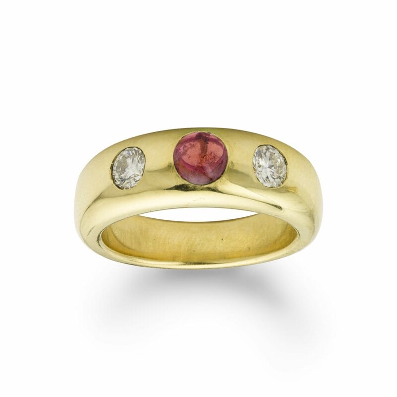 A Gold Ruby And Diamond Gypsy Ring