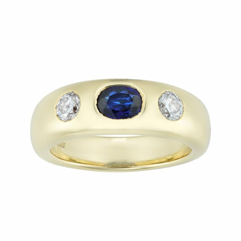 A Sapphire And Diamond Gold Gypsy Ring