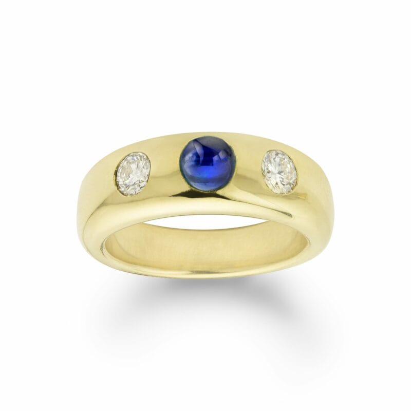 A Gold Sapphire And Diamond Gypsy Ring