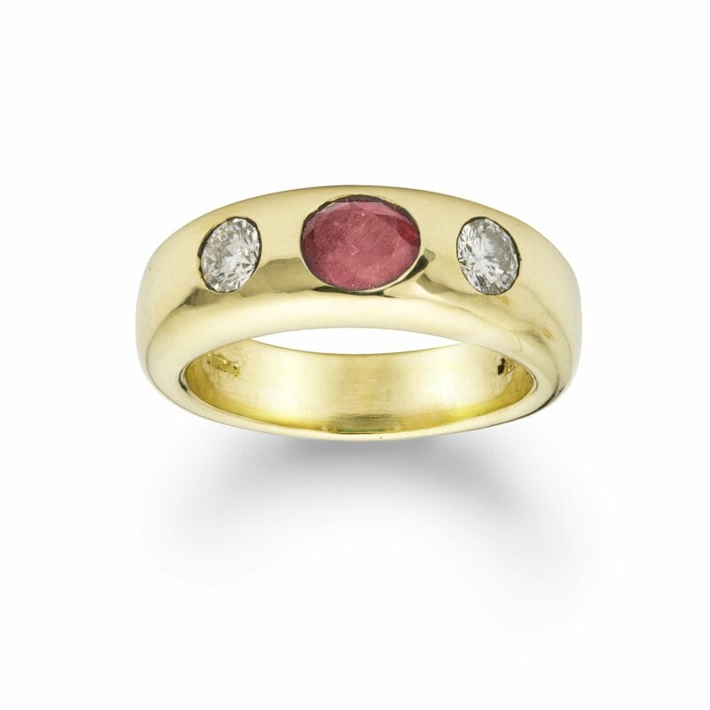 A Ruby And Diamond Gold Gypsy Ring