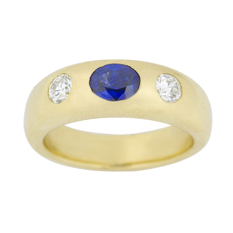 A Sapphire And Diamond Gold Gypsy Ring