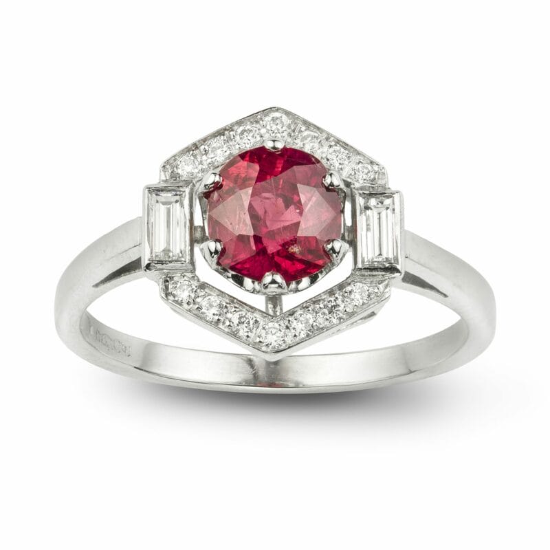 A Ruby And Diamond Cluster Hexagonal Ring