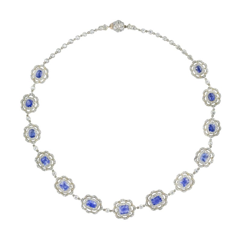 A Late Victorian Sapphire And Diamond Cluster Necklace