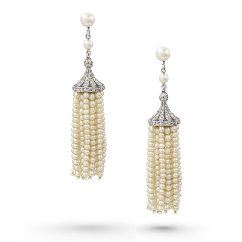 An Edwardian Pair Of Tassel Pearl And Diamond Drop Earrings