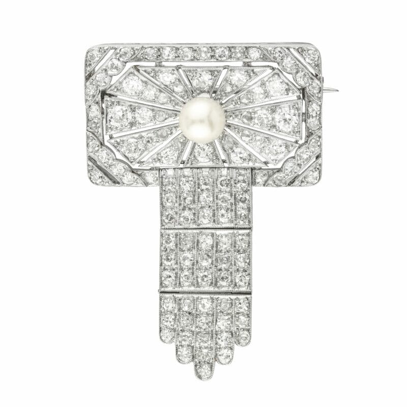 An Art Deco Pearl And Diamond Brooch