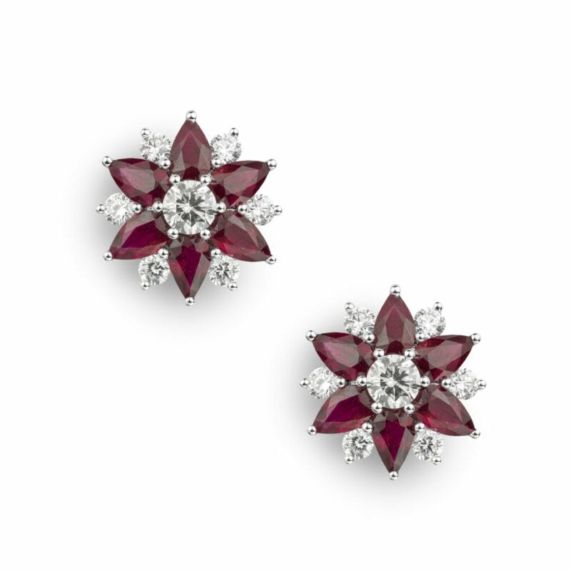 A Pair Of Diamond Of And Ruby And Earrings