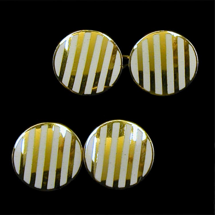 A Pair Of 18ct Yellow Gold And White Enamel Cufflinks