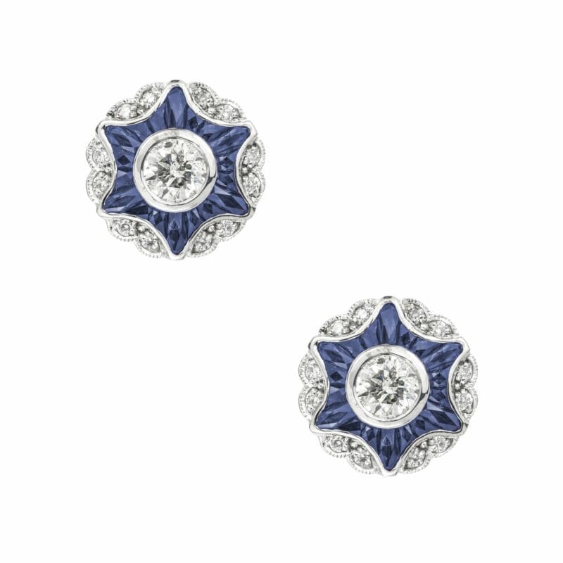 A Pair Of Diamond And Sapphire Cluster Star Earring