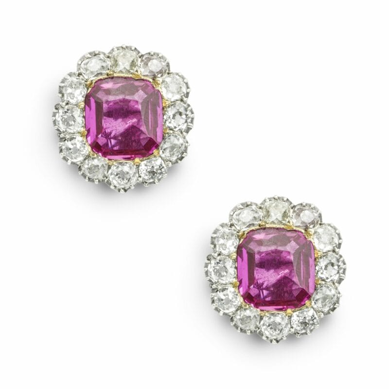 A Pair Of Early Victorian Ruby And Diamond Cluster Earrings