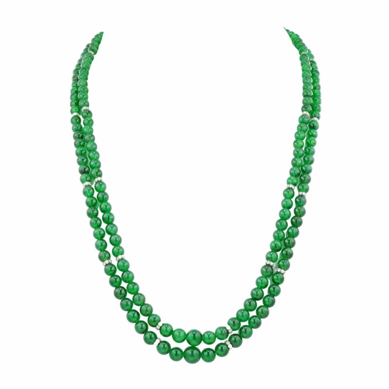 An Important Jade And Diamond Double Strand Necklace