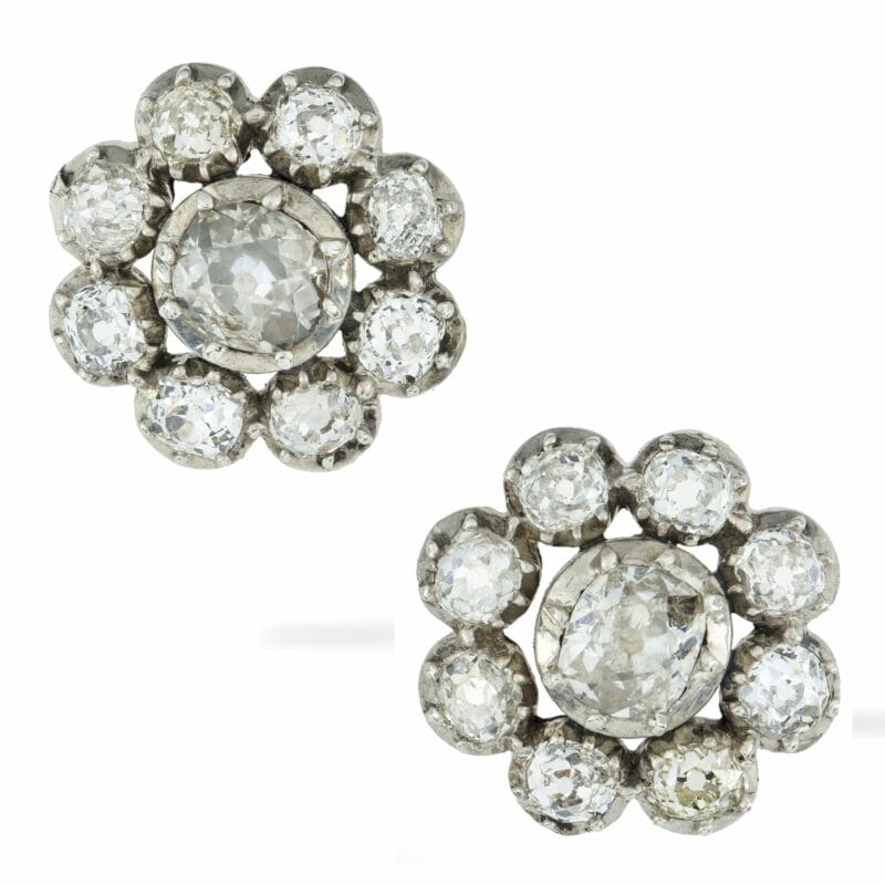 A Pair Of Victorian Diamond Cluster Earrings