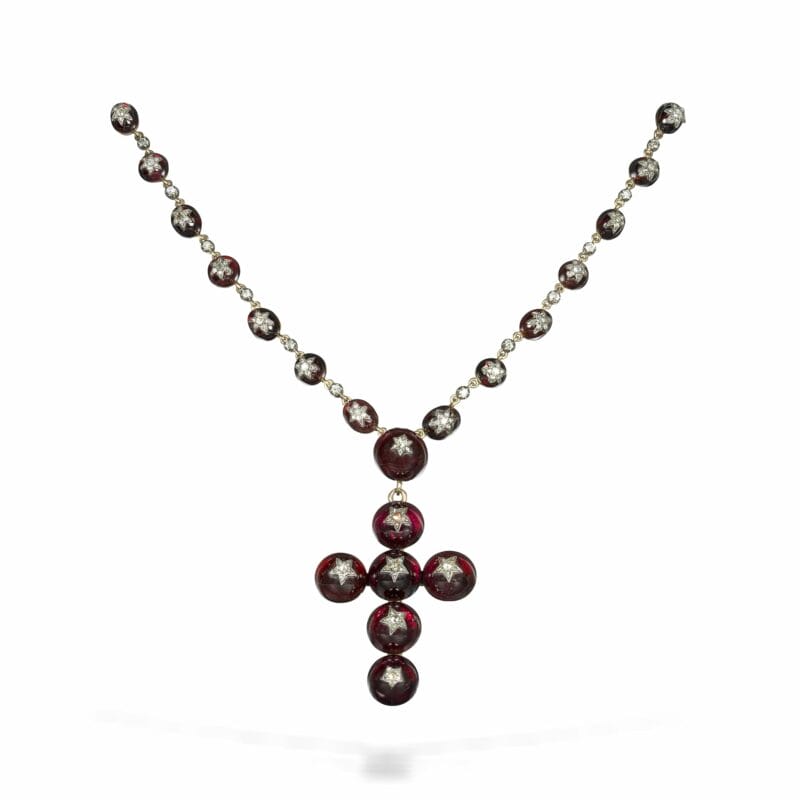 A Victorian Garnet And Diamond Cross Necklace