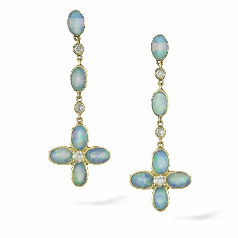 A Pair Of Turn-of-the-century Opal And Diamond Drop Earrings