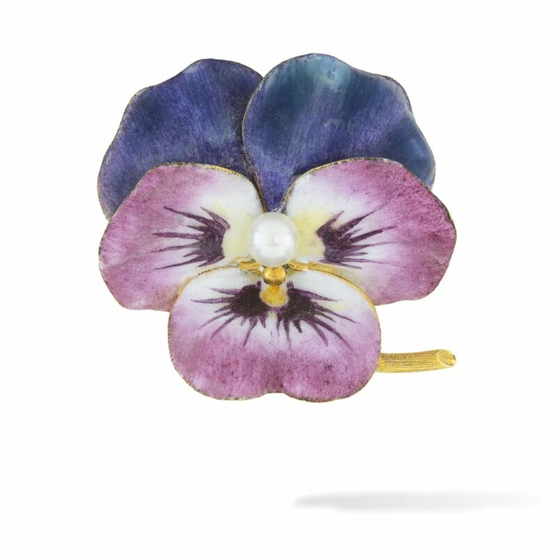 An Antique Enamel And Pearl Pansy Brooch