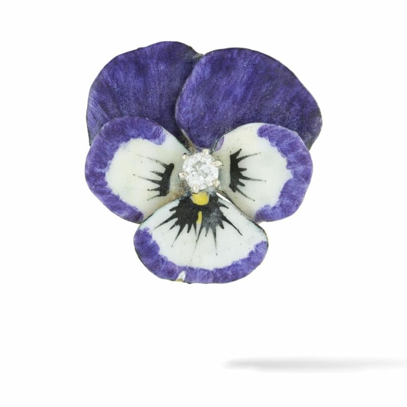 An Antique American Enamel And Diamond Pansy Brooch
