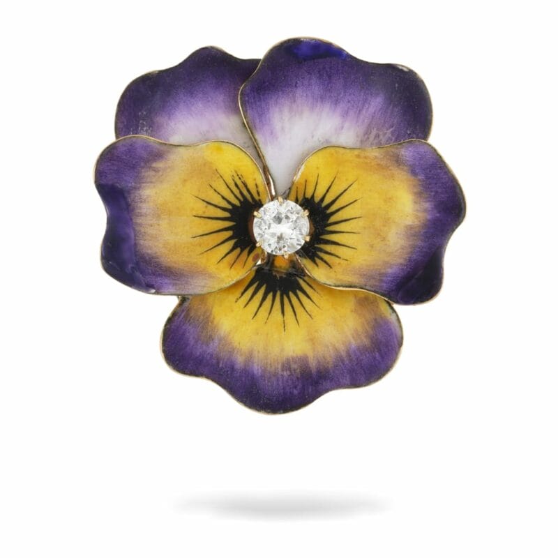 An Antique Enamel And Diamond Pansy Brooch
