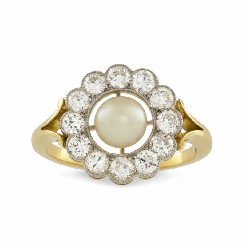 A Natural Pearl And Diamond Cluster Ring