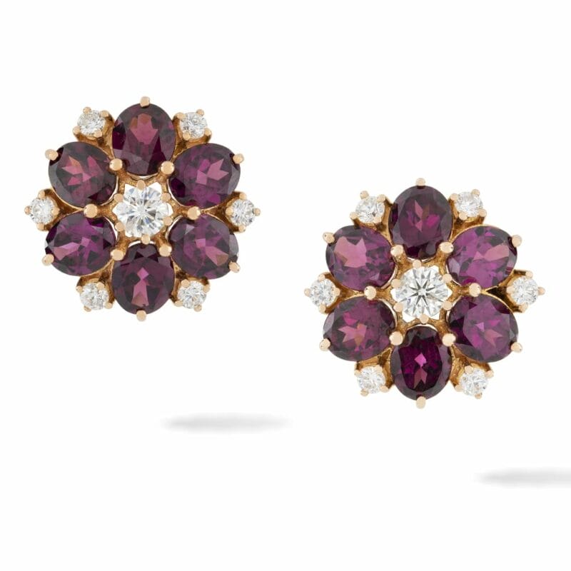 A Pair Of Garnet And Diamond Earrings