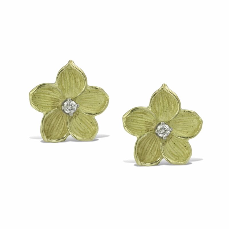 A Pair Of Single Diamond And Gold Flower Earrings