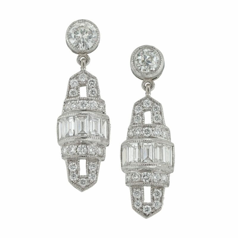 A Pair Of Art Deco Style Diamond Drop Earrings