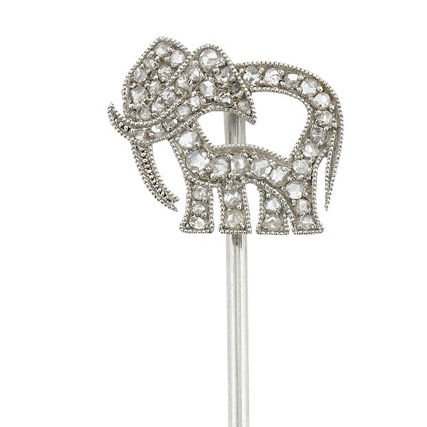 An Edwardian diamond-set elephant stick-pin