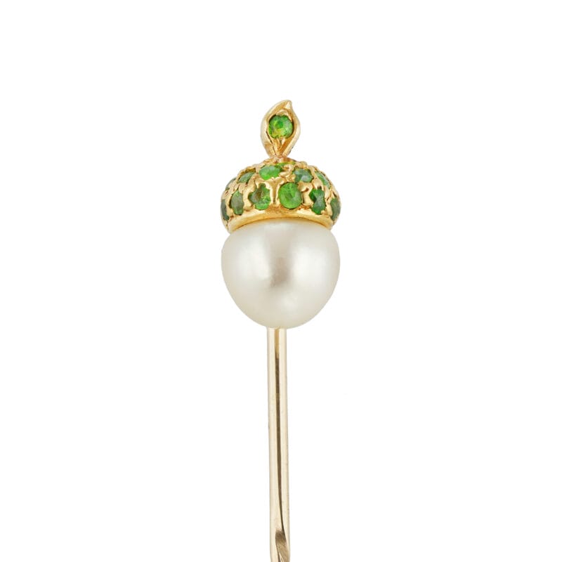 An Edwardian Natural Pearl And Garnet Acorn Stick Pin