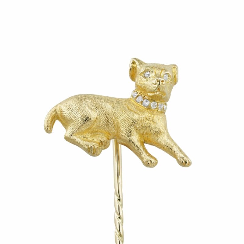 An Edwardian gold and diamond dog stickpin