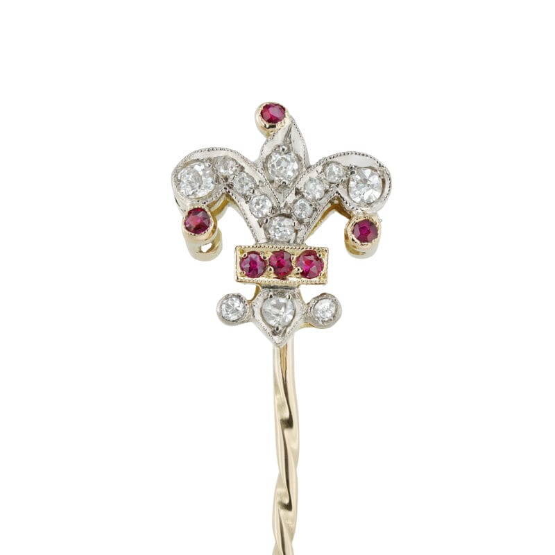 A Fleur-de-lis Ruby And Diamond Stick-pin