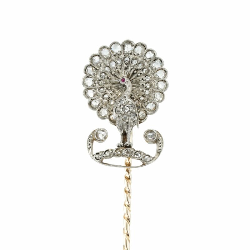 A Diamond-set Peacock Stick-pin