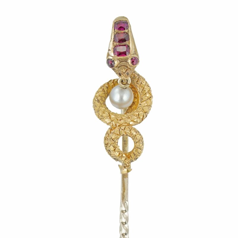 A Victorian Ruby And Pearl Snake Stick-pin