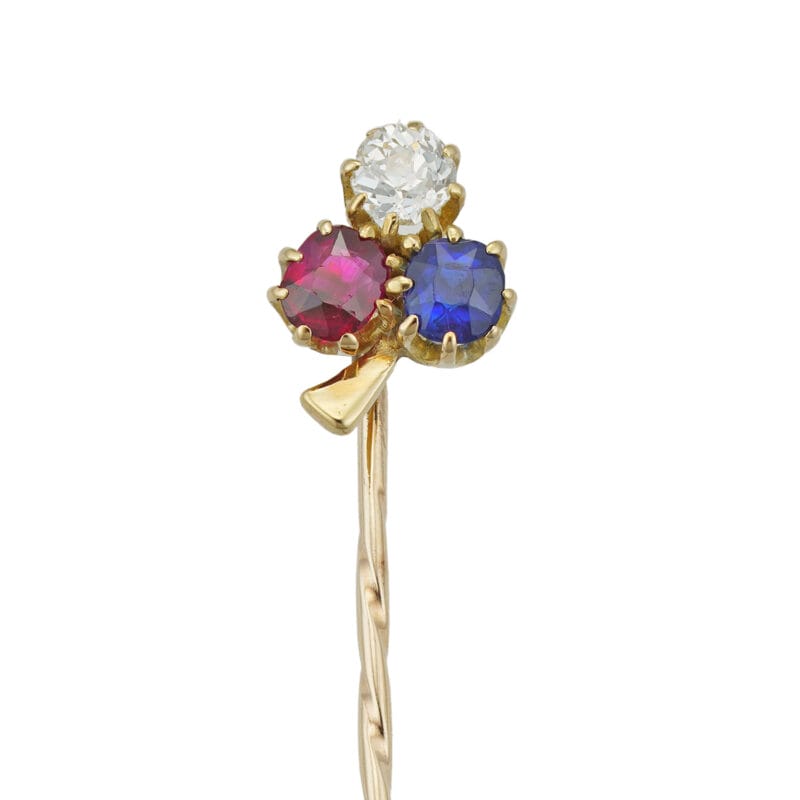 An Edwardian Ruby, Sapphire And Diamond Clover Stick-pin