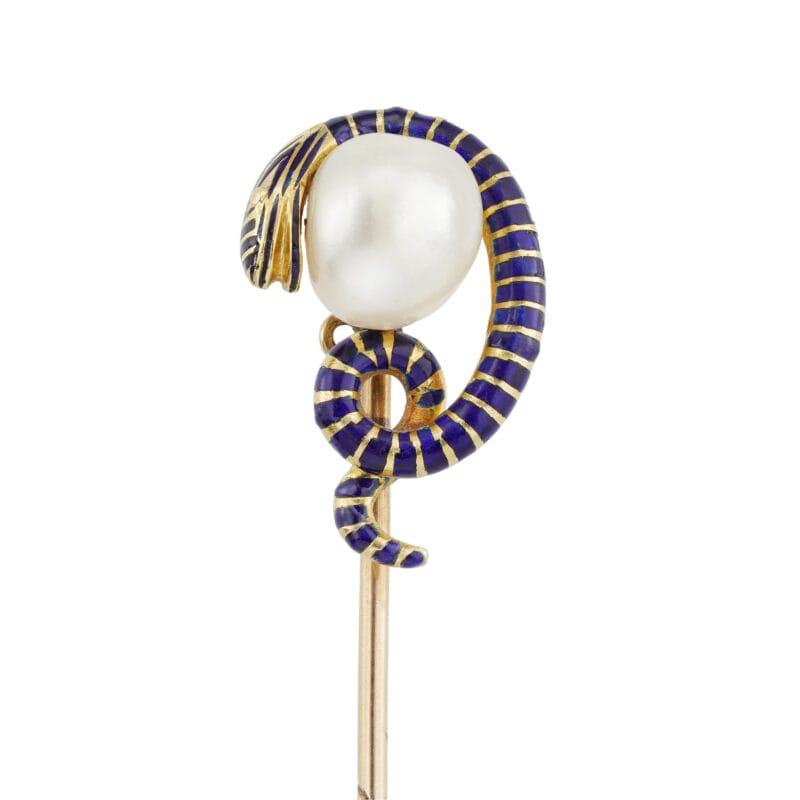 A Victorian Natural Pearl And Enamel Stick Pin