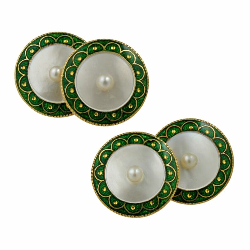 A Pair Of Edwardian Mother Of Pearl And Enamel Cufflinks