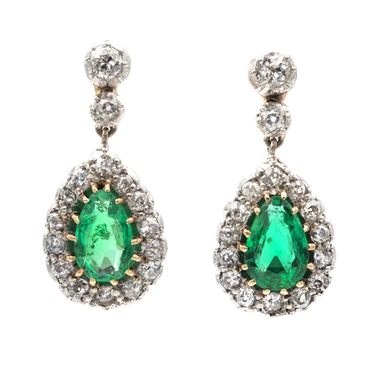 A pair of Edwardian emerald and diamond drop earrings