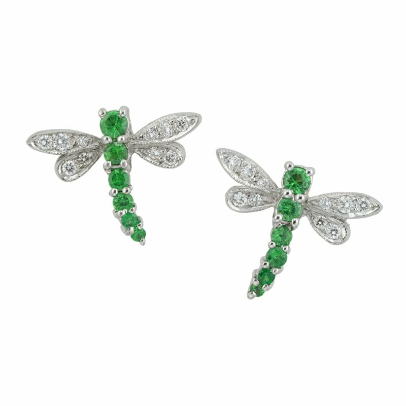 A Pair Of Tsavorite And Diamond Dragonfly Earrings