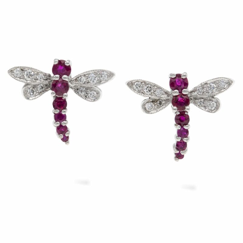 A Pair Of Ruby And Diamond Dragonfly Earrings