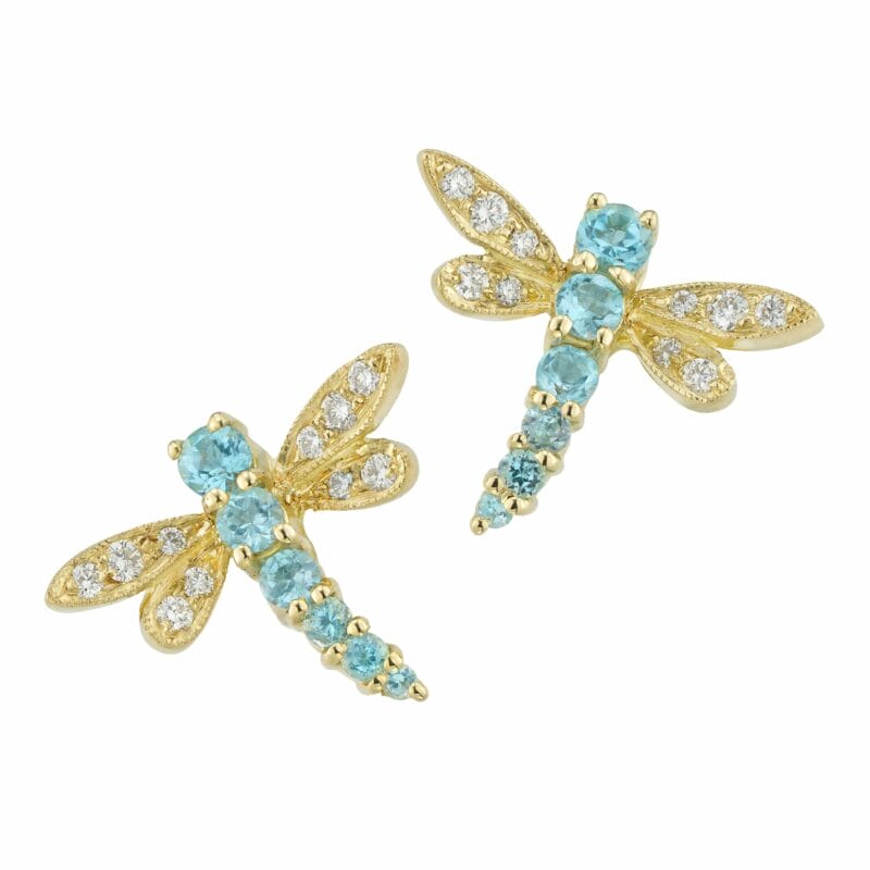 A Pair Of Blue Topaz And Diamond Dragonfly Earrings