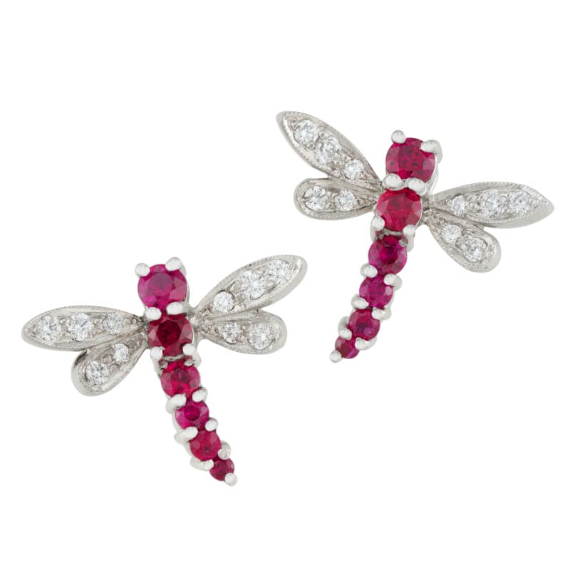 A pair of ruby and diamond dragonfly earrings