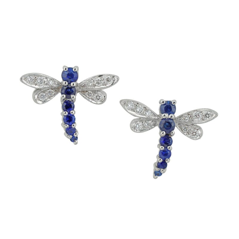A pair of sapphire and diamond dragonfly earring
