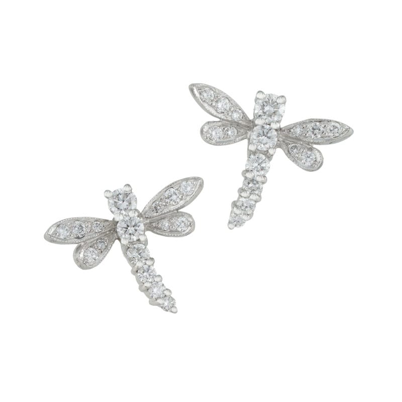 A pair of diamond and white gold dragonfly earrings
