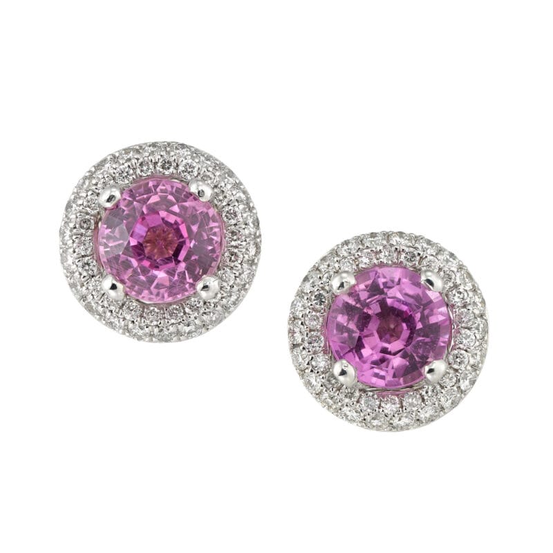 A Pair Of Pink Sapphire And Diamond Cluster Earrings
