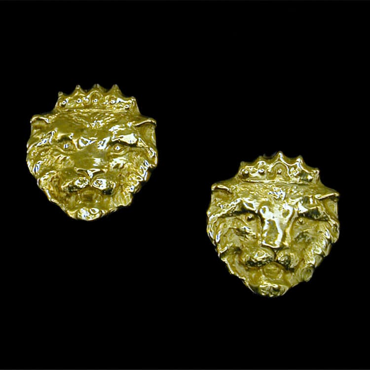 A Pair Of 18ct Yellow Gold Lion Mask Earrings