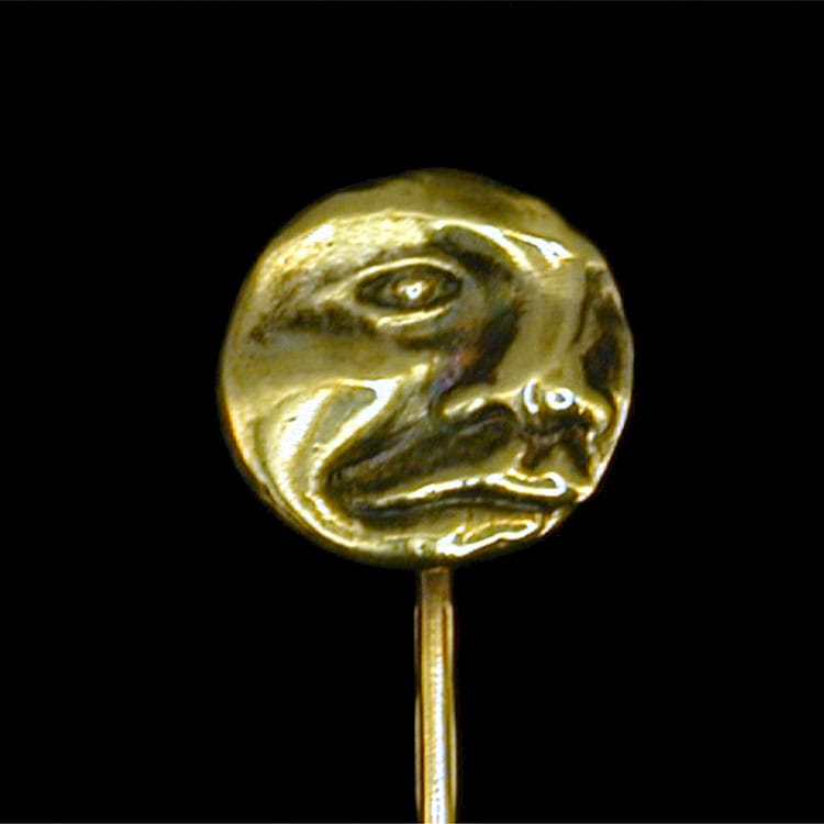 A Sculptural 18ct Gold Face Motif Stick Pin By David Hensel