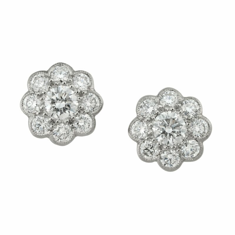 A pair of diamond-set cluster earrings