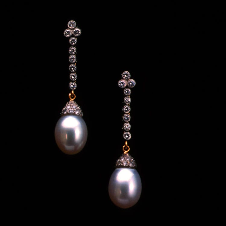 A Pair Of Diamond And Pearl Drop Earrings, The